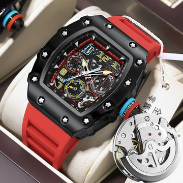 Skeleton Automatic Men's Watch – Barrel Case, Waterproof, Luminous Date Display