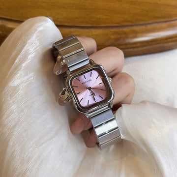 Women’s Minimalist Square Quartz Watch with Stainless Steel Expansion Band