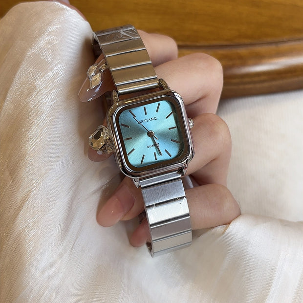 Women’s Minimalist Square Quartz Watch with Stainless Steel Expansion Band