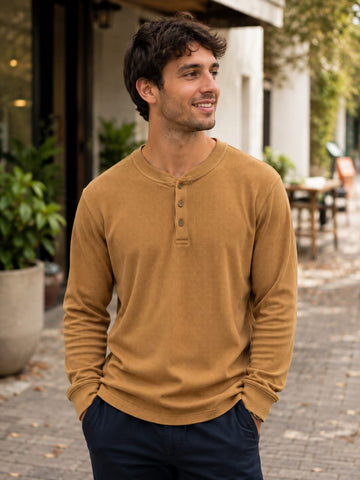 Men's navy blue ribbed knit full-sleeve shirt