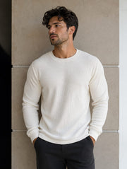 Men's off-white ribbed knit full-sleeve shirt