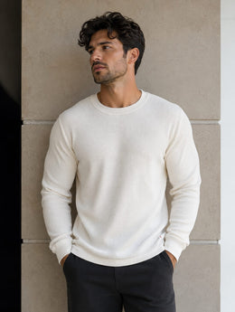 Men's off-white ribbed knit full-sleeve shirt