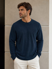 Men's chocolate brown ribbed knit full-sleeve shirt
