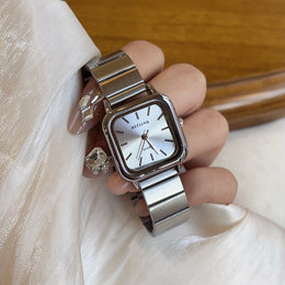 Women’s Minimalist Square Quartz Watch with Stainless Steel Expansion Band