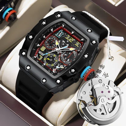 Skeleton Automatic Men's Watch – Barrel Case, Waterproof, Luminous Date Display
