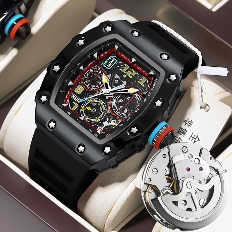 Skeleton Automatic Men's Watch – Barrel Case, Waterproof, Luminous Date Display