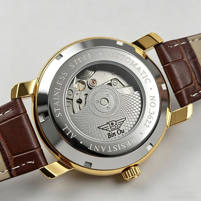 Men's Skeleton Tourbillon Automatic Mechanical Watch - Leather Strap