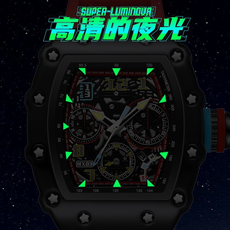 Skeleton Automatic Men's Watch – Barrel Case, Waterproof, Luminous Date Display