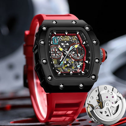 Skeleton Automatic Men's Watch – Barrel Case, Waterproof, Luminous Date Display