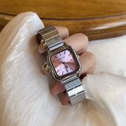 Women’s Minimalist Square Quartz Watch with Stainless Steel Expansion Band