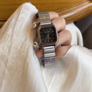 Women’s Minimalist Square Quartz Watch with Stainless Steel Expansion Band
