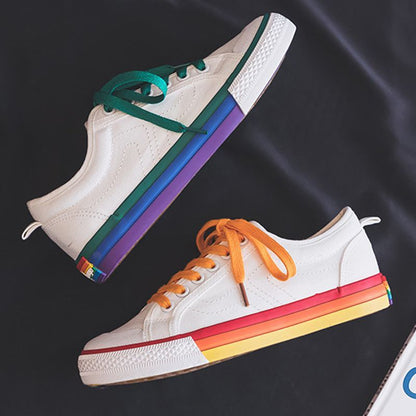 Women's Rainbow Sole Canvas Sneakers – 2026 Korean Style Mismatched Trainers
