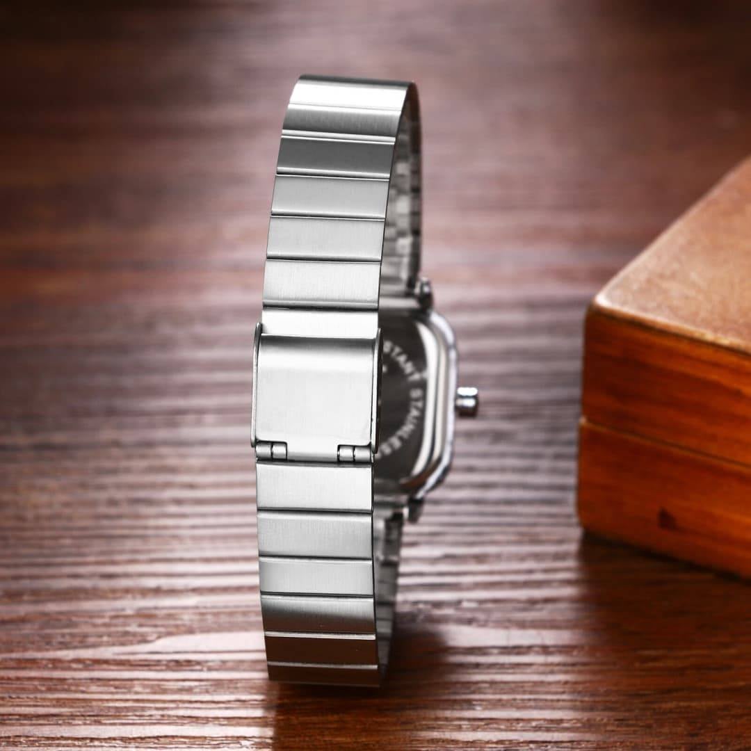 Women’s Minimalist Square Quartz Watch with Stainless Steel Expansion Band
