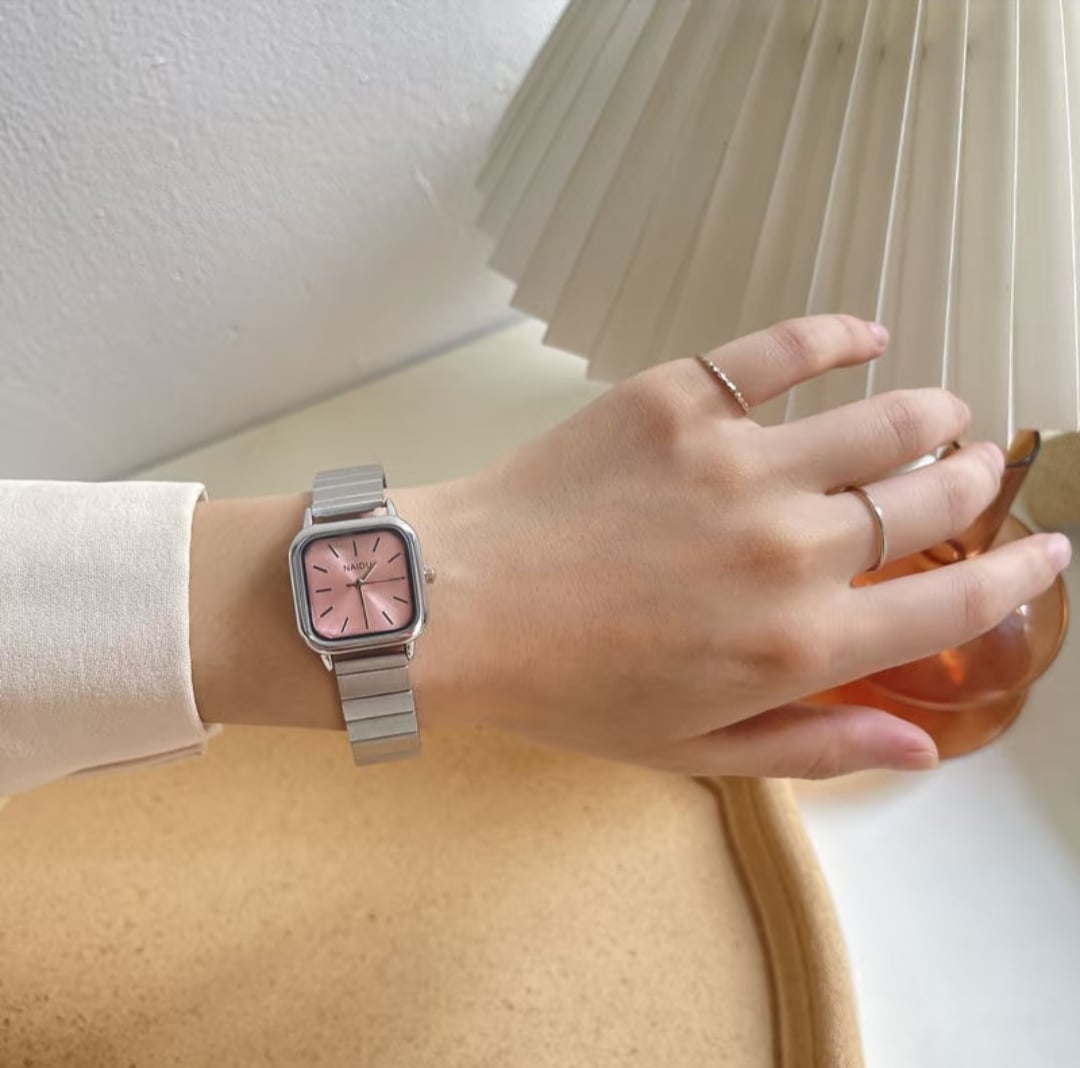 Women’s Minimalist Square Quartz Watch with Stainless Steel Expansion Band