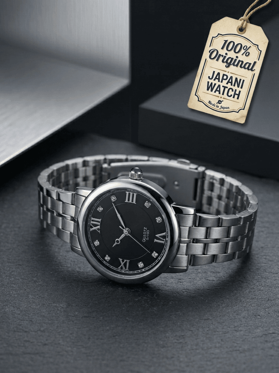 Japani Women’s Silver Quartz Watch with black dial