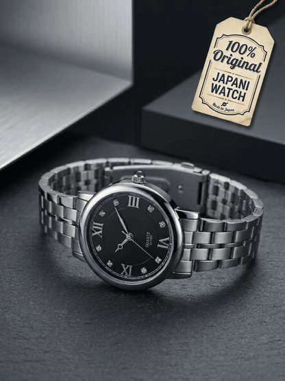 Japani Women’s Silver Quartz Watch with black dial